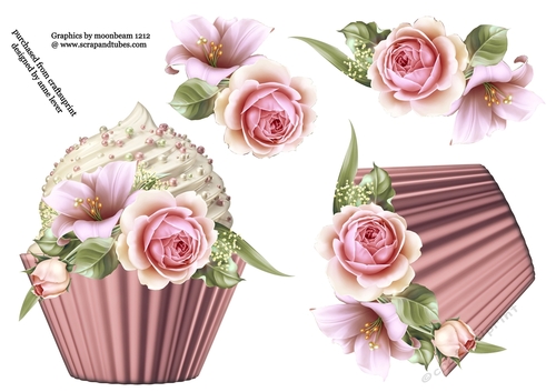 Floral Cupcake Decoupage Sheet - Roses & Lilies