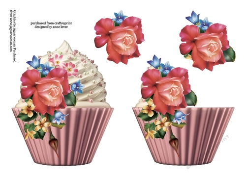 Floral Cupcake Decoupage Sheet - Rosey Posey