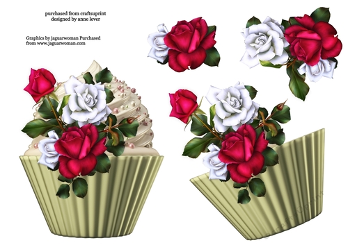Floral Cupcake Decoupage Sheet - Tudor Roses