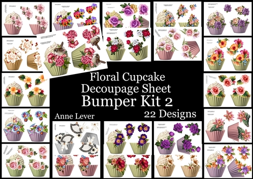 Floral Cupcake Decoupage Sheet Bumper Kit 2 (22 designs)