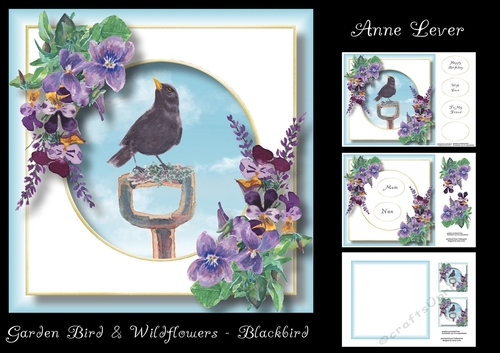 Garden Bird & Wildflowers - Black Bird