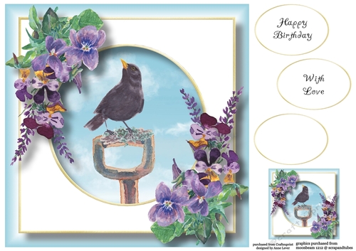 Garden Bird & Wildflowers - Black Bird 8x8