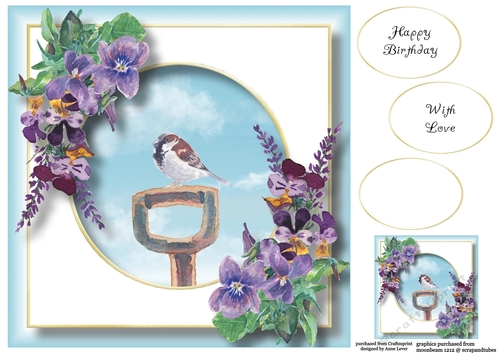 Garden Bird & Wildflowers - Sparrow 8x8