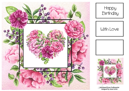 Gorgeous Watercolour Floral Heart 1 8x8