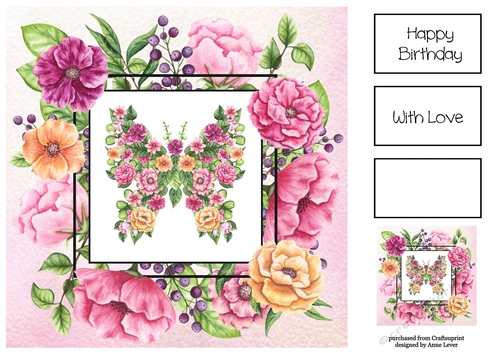 Gorgeous Watercolour Floral Butterfly 2 8x8