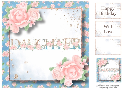 Pretty Pink Roses & Glitter Daughter 8x8