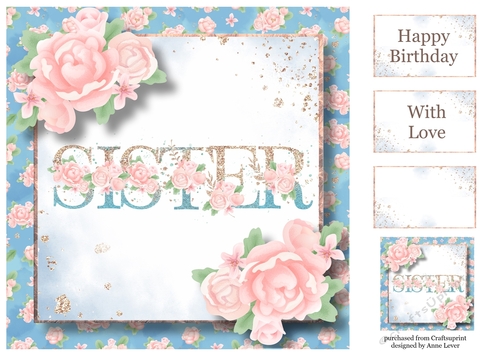 Pretty Pink Roses & Glitter Sister 8x8