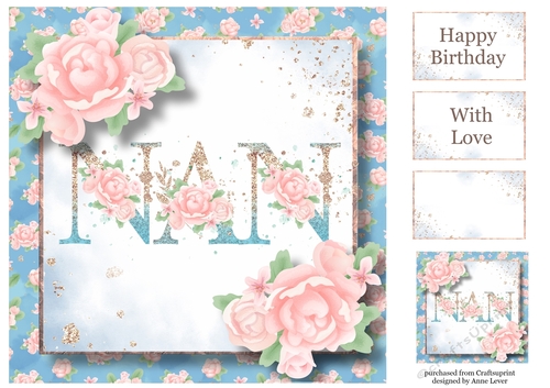 Pretty Pink Roses & Glitter Nan 8x8