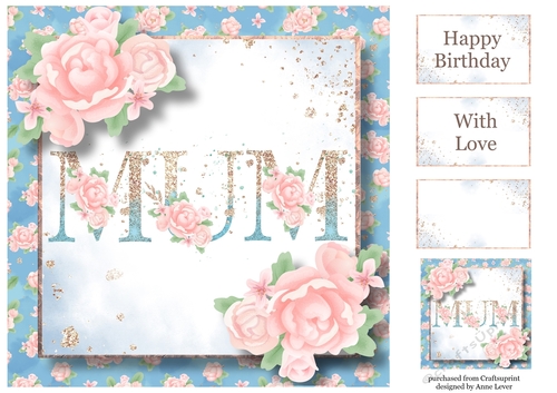 Pretty Pink Roses & Glitter Mum 8x8