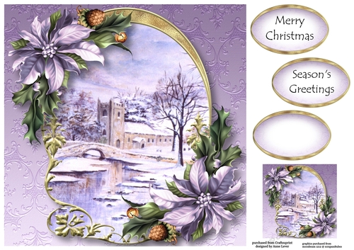 Arched Winter Scene - Snowy Church 8x8