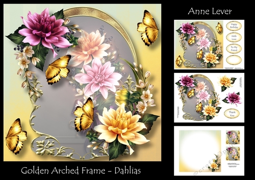 Golden Arched Frame - Dahlias