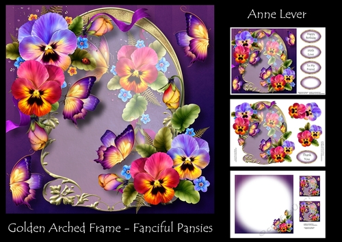 Golden Arched Frame - Fanciful Pansies