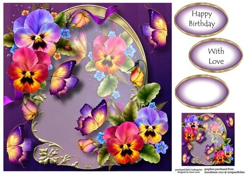 Golden Arched Frame - Fanciful Pansies 8x8