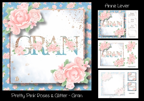 Pretty Pink Roses & Glitter - Gran