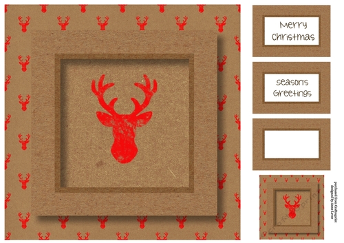 Kraft Paper Christmas - Red Stag Head 8x8