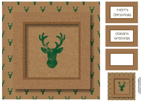 Kraft Paper Christmas - Green Stag Head 8x8
