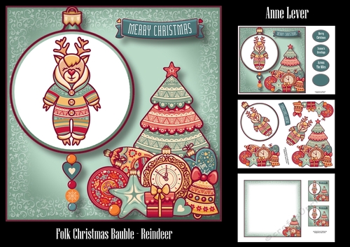 Folk Christmas Bauble - Reindeer