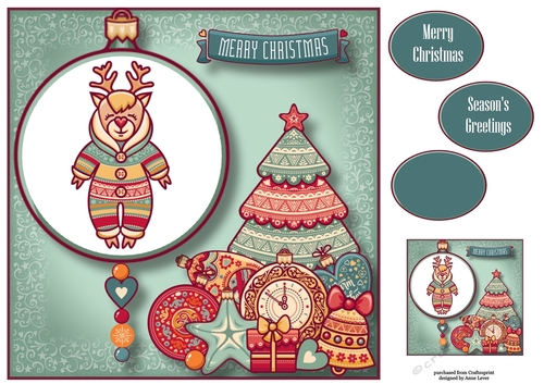 Folk Christmas Bauble - Reindeer 8x8