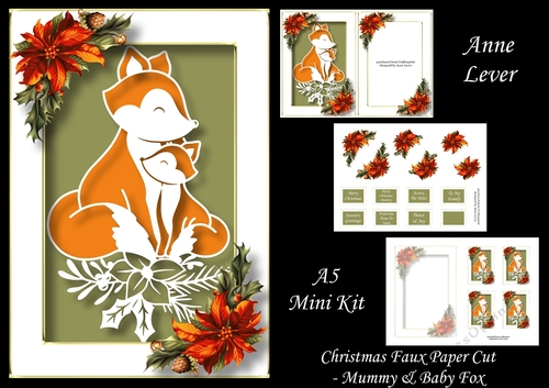 Christmas Faux Paper Cut - Mummy & Baby Fox