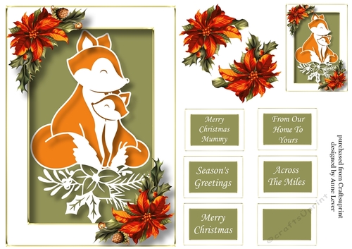 Christmas Faux Paper Cut - Mummy & Baby Fox A5
