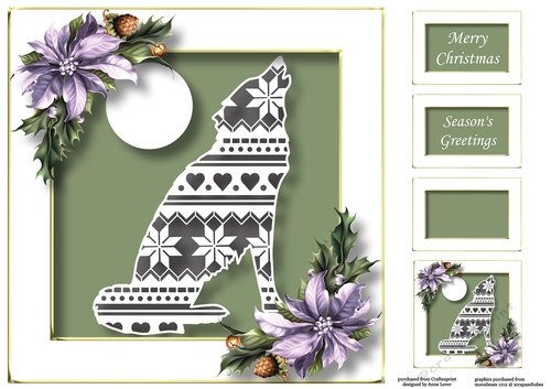 Christmas Faux Paper Cut - Patterned Wolf 8x8