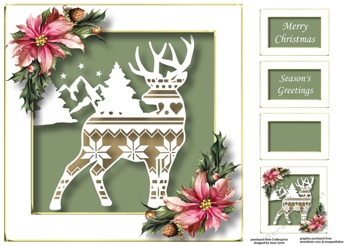 Christmas Faux Paper Cut - Patterned Stag 8x8