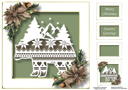 Christmas Faux Paper Cut - Patterned Bear 8x8