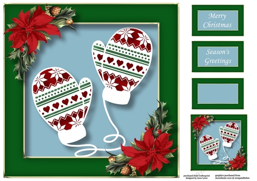 Christmas Faux Paper Cut - Patterned Mittens 8x8