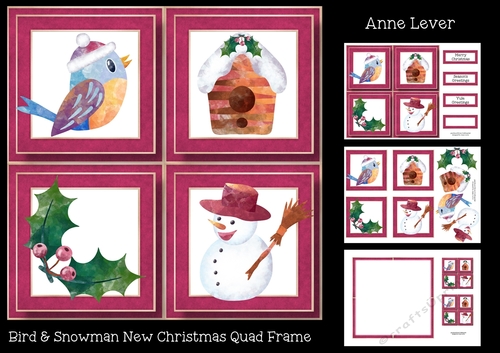 Bird & Snowman New Christmas Quad Frame