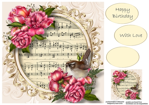 Glory Rose & Sheet Music 8x8