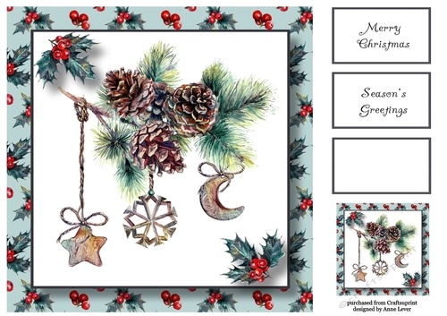 Rustic Pinecones & Watercolour Baubles 8x8