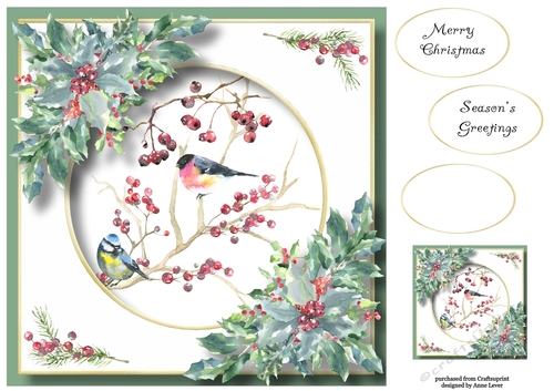 Beautiful Watercolour Bird At Christmas 4 8x8