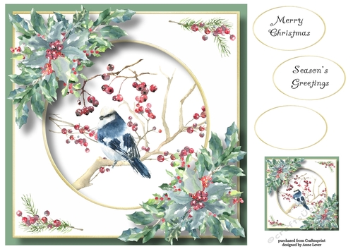Beautiful Watercolour Bird At Christmas 3 8x8