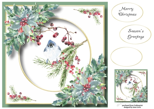 Beautiful Watercolour Bird At Christmas 2 8x8
