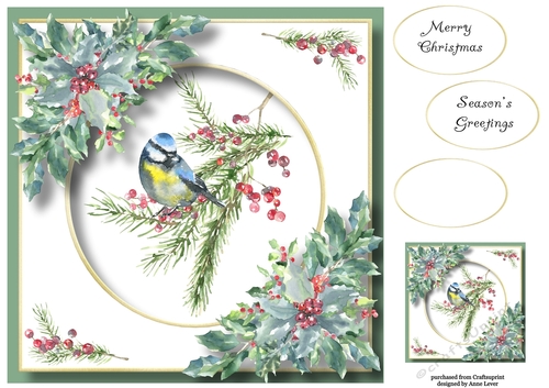 Beautiful Watercolour Bird At Christmas 1 8x8