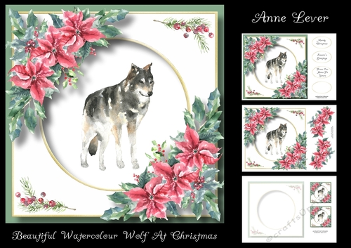 Beautiful Watercolour Wolf At Christmas
