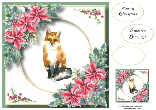 Beautiful Watercolour Fox At Christmas 8x8