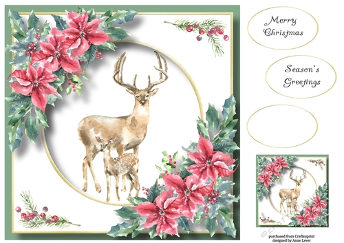 Beautiful Watercolour Deer At Christmas 8x8