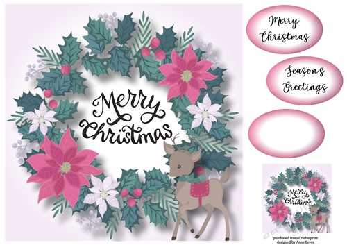 Christmas Wreath & Reindeer 8x8