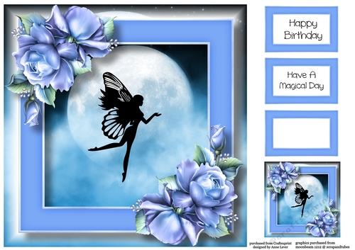 Beautiful Fairy Silhouette & Blue Roses 8x8