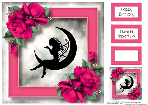 Beautiful Fairy Silhouette & Magenta Roses 8x8