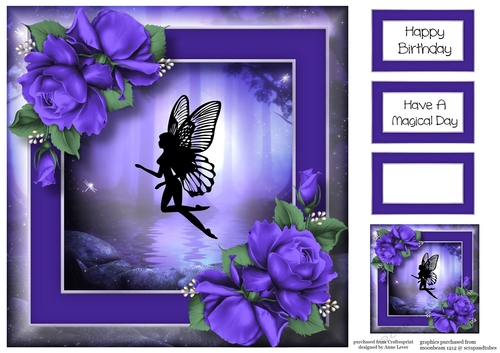 Beautiful Fairy Silhouette & Purple Roses 8x8