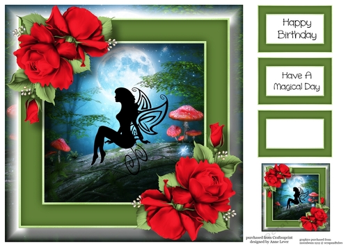Beautiful Fairy Silhouette & Red Roses 8x8