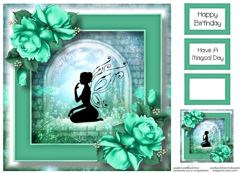 Beautiful Fairy Silhouette & Teal Roses 8x8