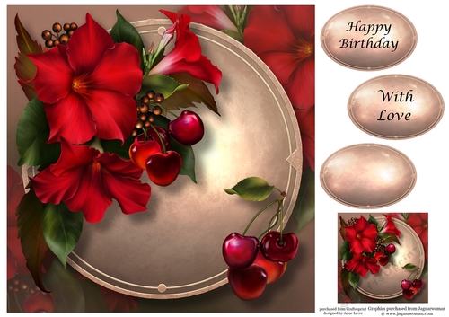 Luscious Cherries & Crimson Mandevilla 8x8