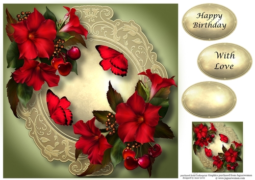 Crimson Mandevilla & Cherries 8x8