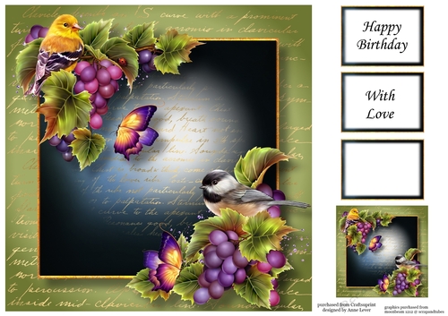 Gorgeous Grapes & Beautiful Birds 8x8