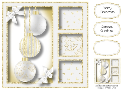 Gold Foil Baubles - White 8x8