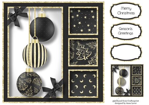 Gold Foil Baubles - Black 8x8