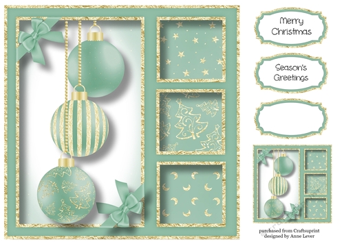 Gold Foil Baubles - Aqua 8x8
